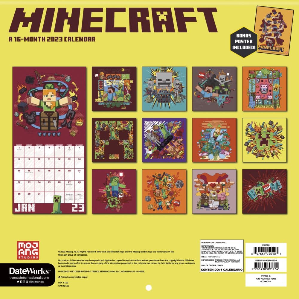 Minecraft 2023 Wall Calendar - Calendars.com