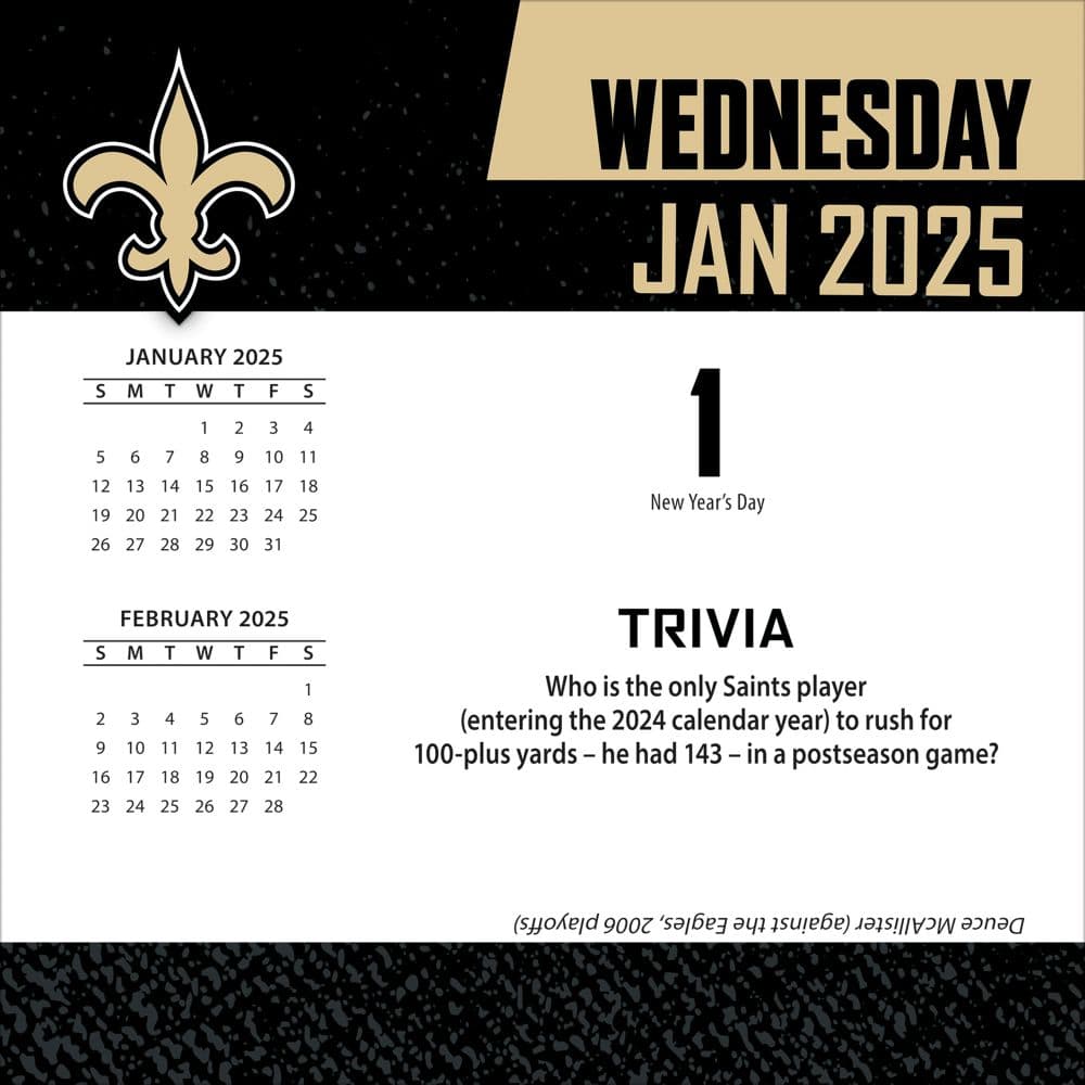 NFL New Orleans Saints 2025 Desk Calendar First Alternate Image