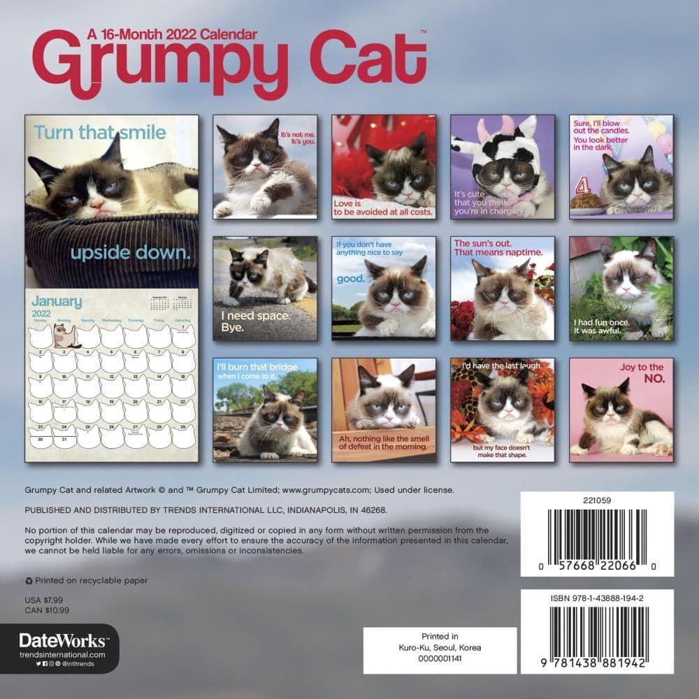 Grumpy Cat 2022 Calendar Grumpy Cat 2022 Mini Wall Calendar - Calendars.com