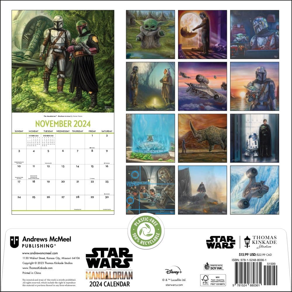 Mandalorian By Kinkade 2024 Wall Calendar W/Print