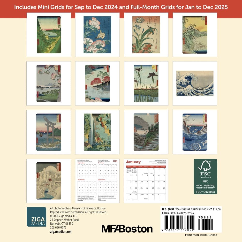 Japanese Woodblocks Museum of Fine Arts 2025 Mini Wall Calendar
