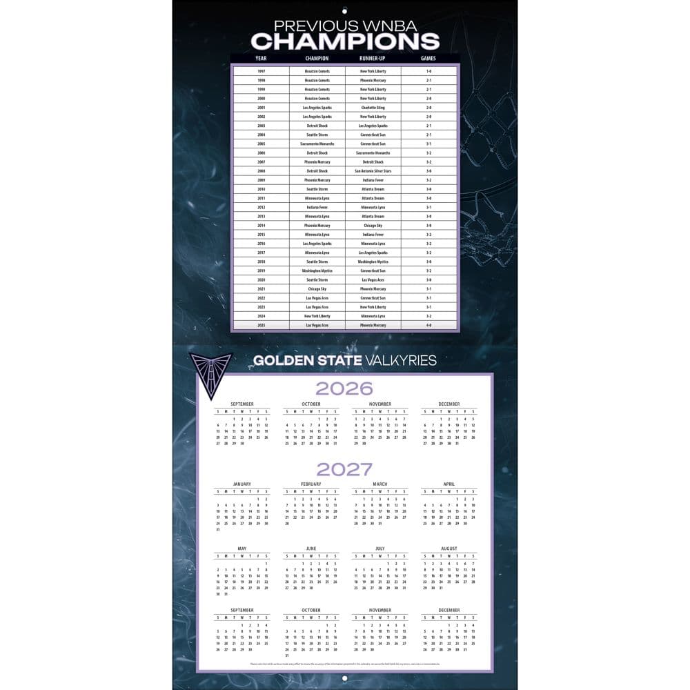 WNBA Golden State Valkyries 2027 Wall Calendar Second Alternate Image