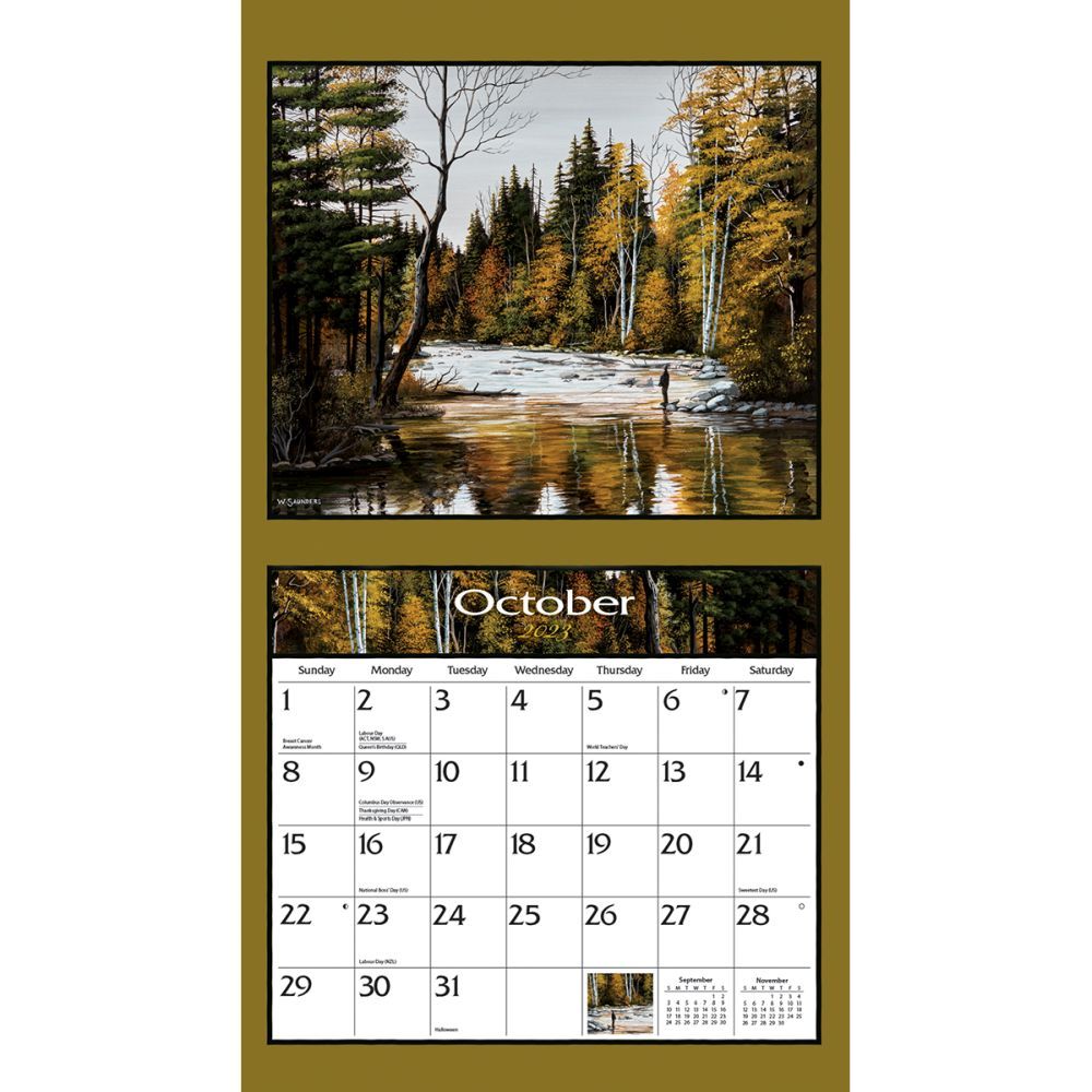 Lang Wall CalendarLure of The Outdoors Artwork by Bill Saunders-12 Month-Open 13 3/8 X 24 