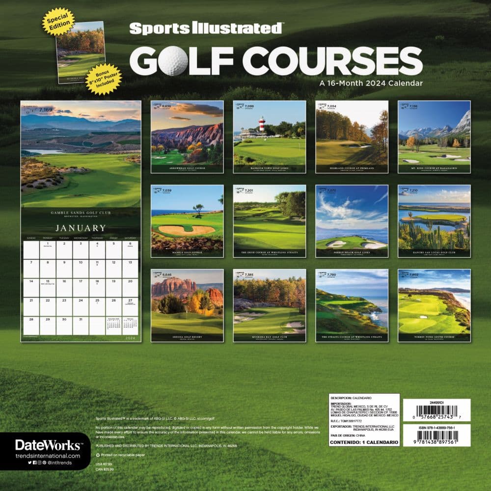 Sports Illustrated Golf Courses Exclusive 2024 Wall Calendar with Print