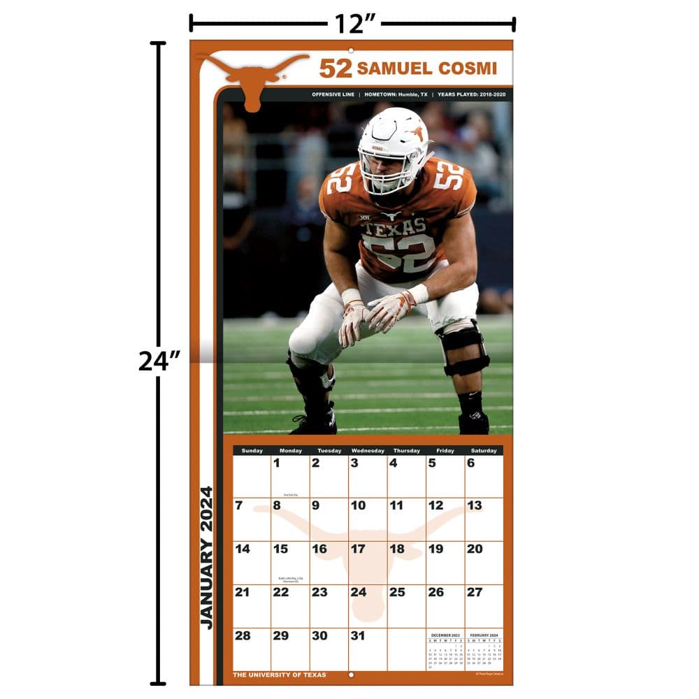 COL Texas Longhorns 2024 Wall Calendar