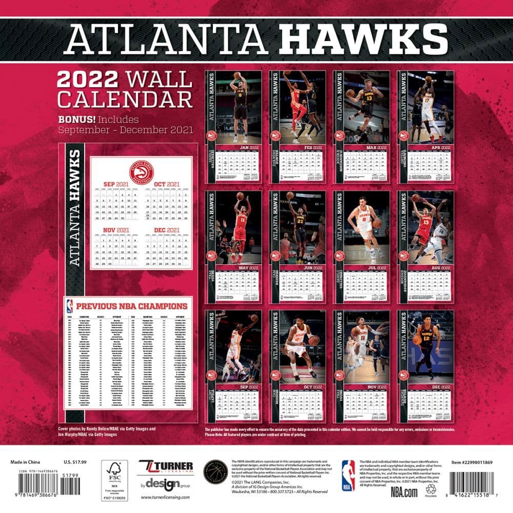 Hawks 2022 Schedule Atlanta Hawks 2022 Wall Calendar - Calendars.com