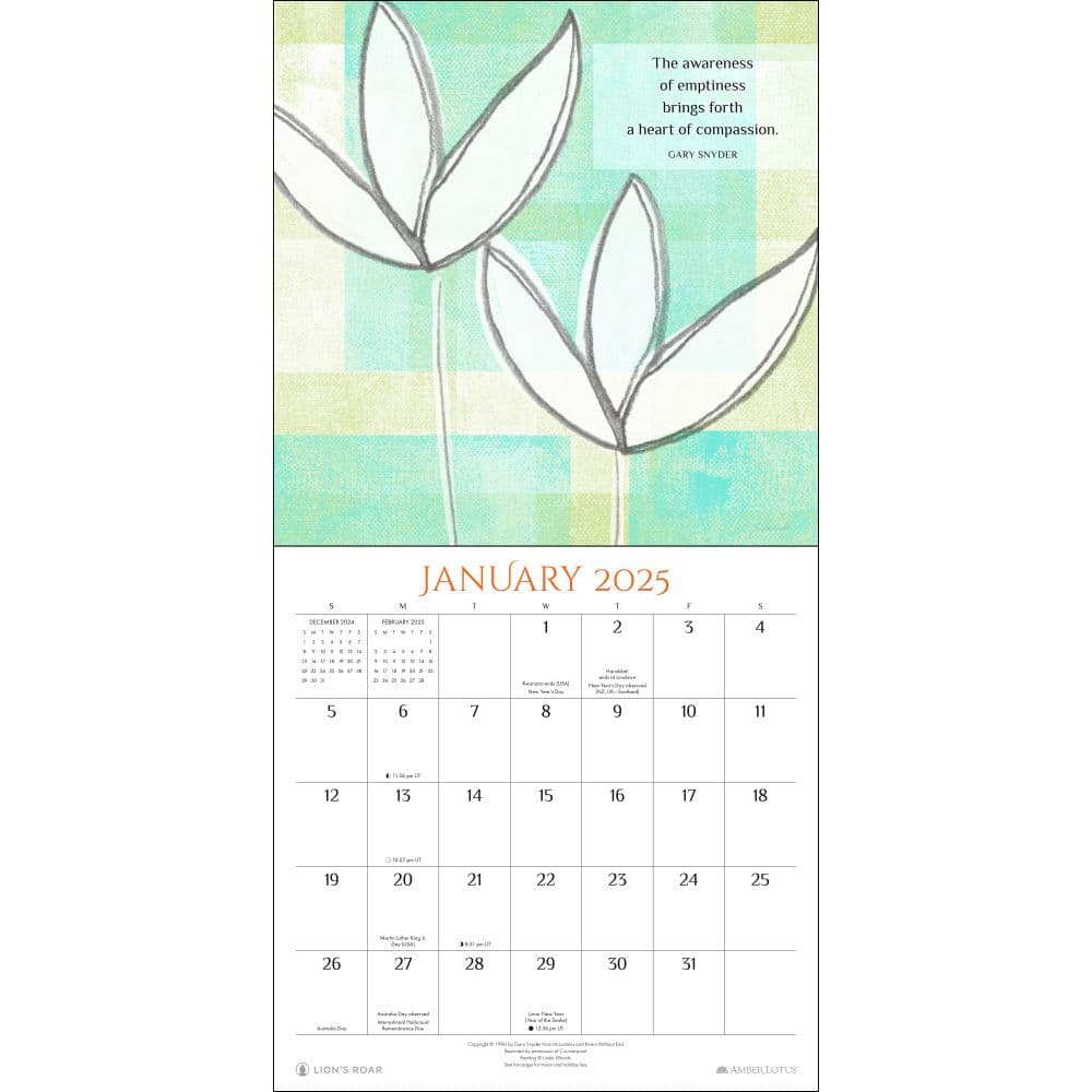 Zen Way Buddhist 2025 Wall Calendar Second Alternate Image