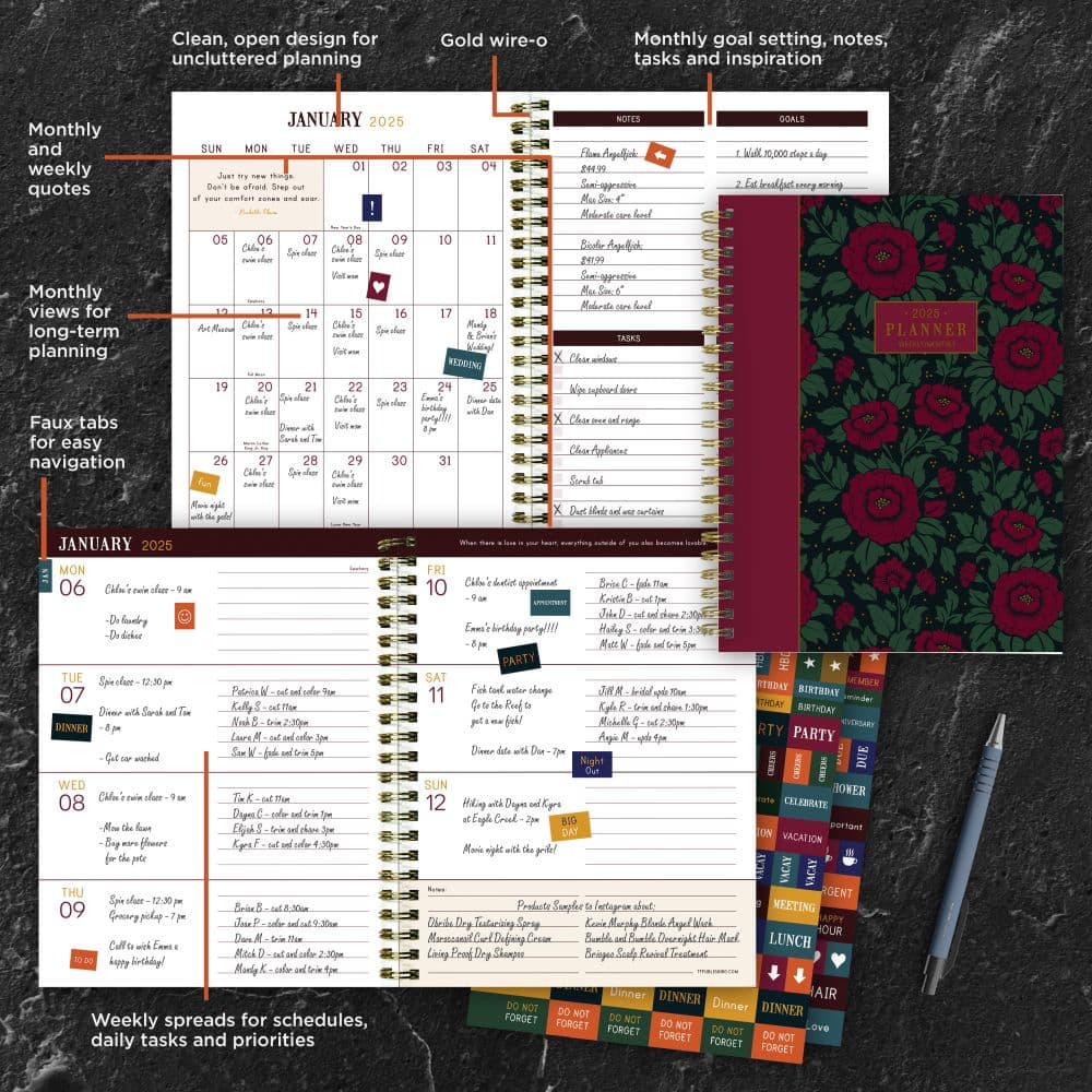 Victorian Blooms 2025 Weekly Planner informative view