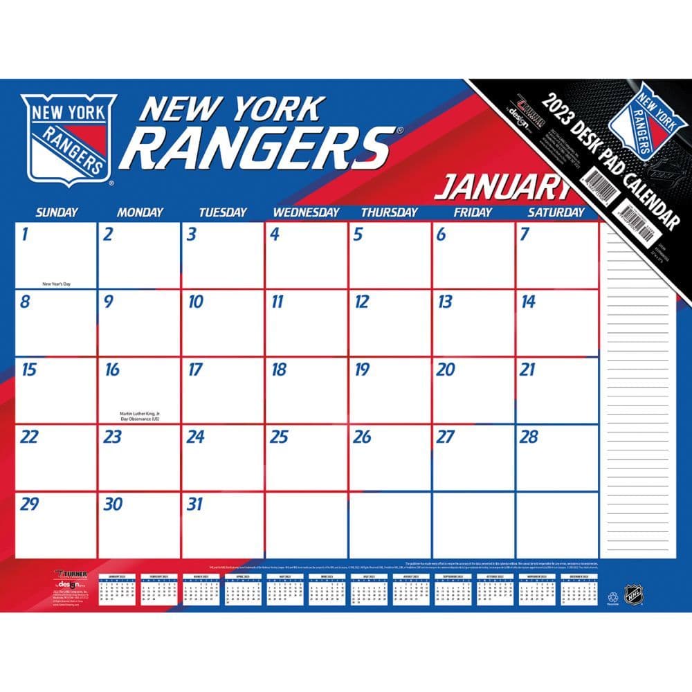 NHL New York Rangers 2023 Desk Pad - Calendars.com