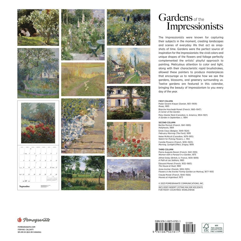 Gardens of the Impressionists 2024 Wall Calendar_ALT1