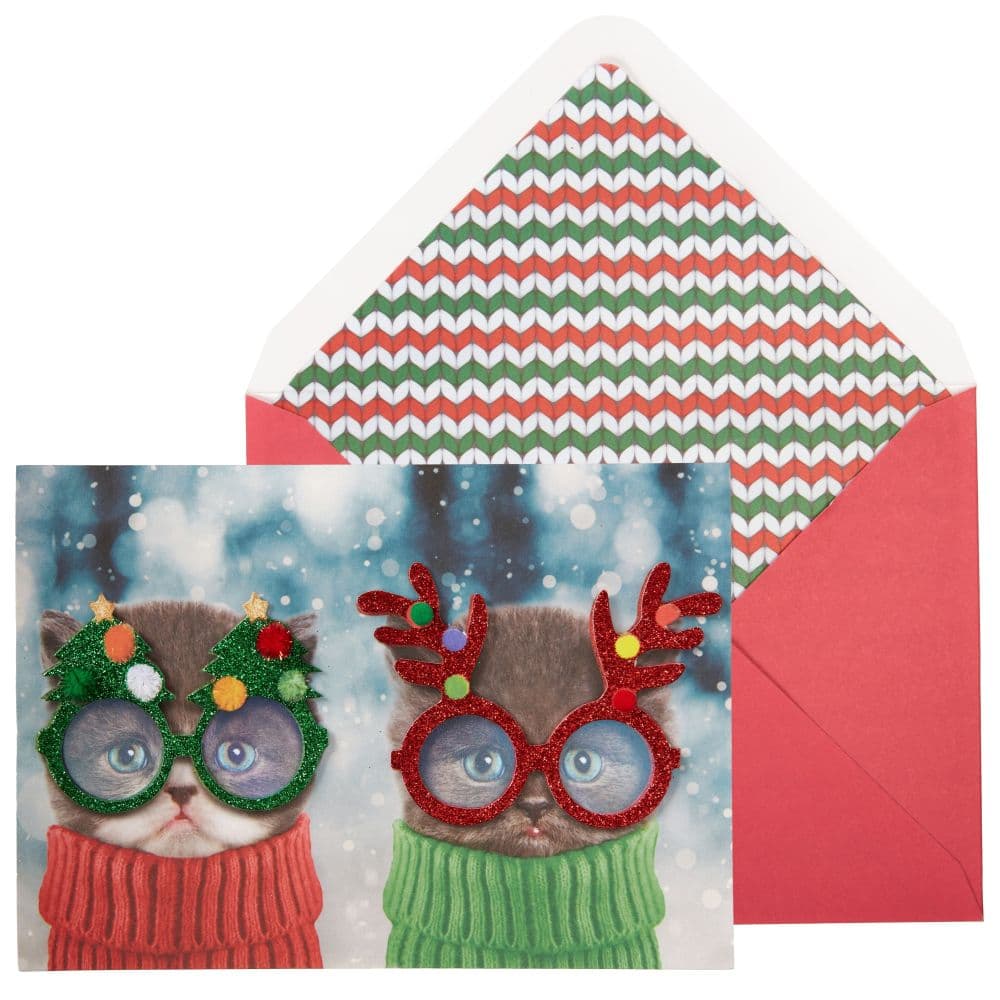 Two Kittens in Glasses Christmas Card Main Product Image