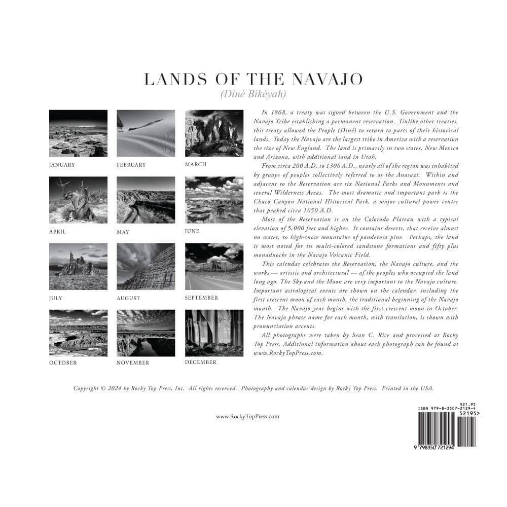 Lands of the Navajo 2025 Wall Calendar back cover