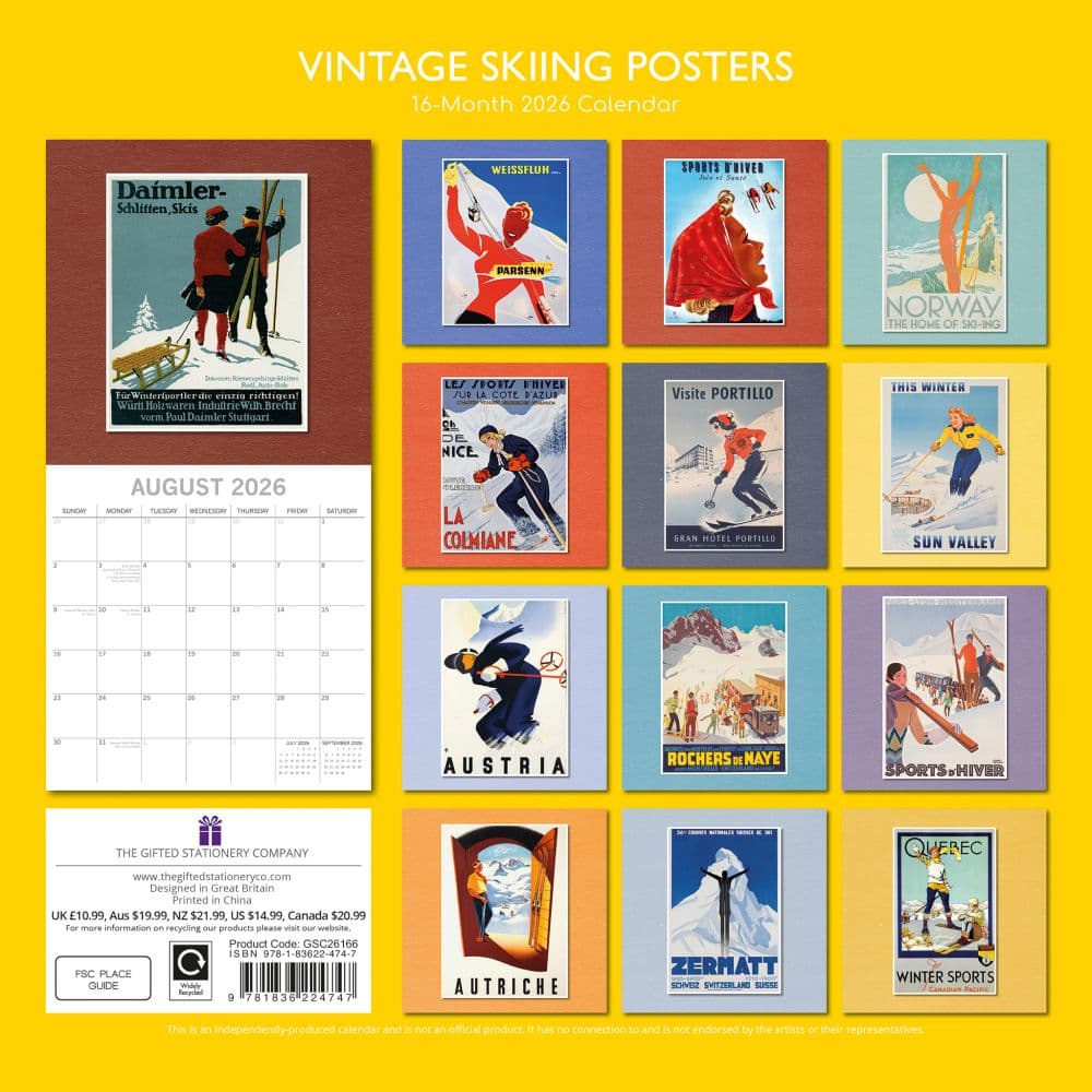 Skiing Posters Vintage 2026 Wall Calendar First Alternate Image
