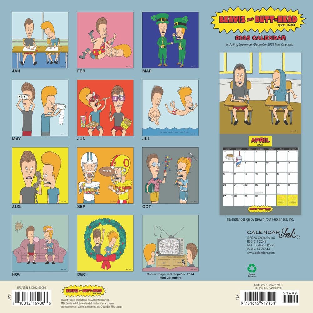 Beavis and Butt-head 2025 Wall Calendar back cover