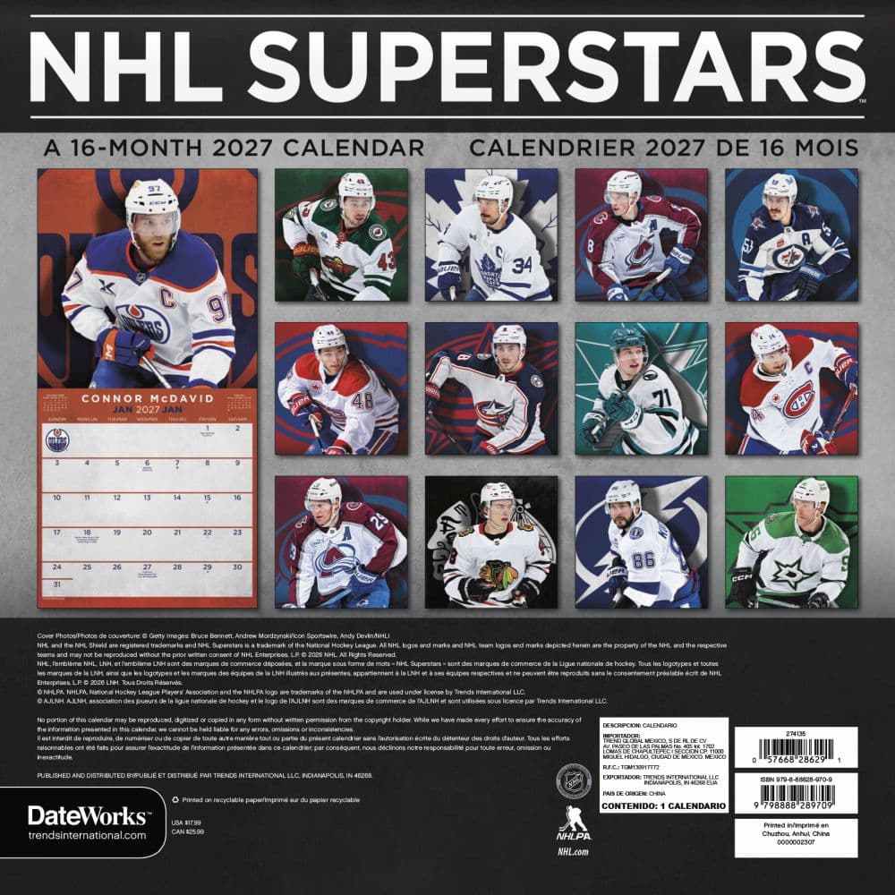 NHL Superstars Bilingual French 2027 Wall Calendar First Alternate Image