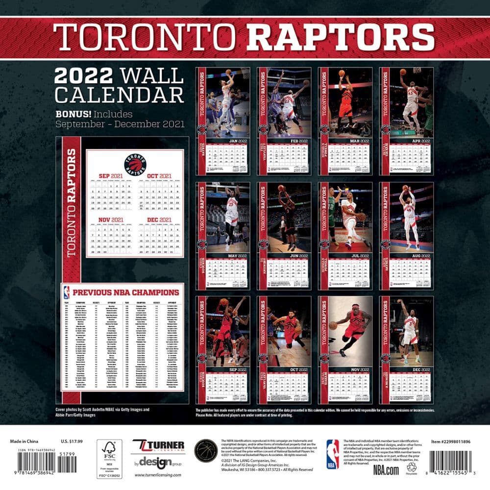 Raptors Schedule 2022 Toronto Raptors 2022 Wall Calendar - Calendars.com