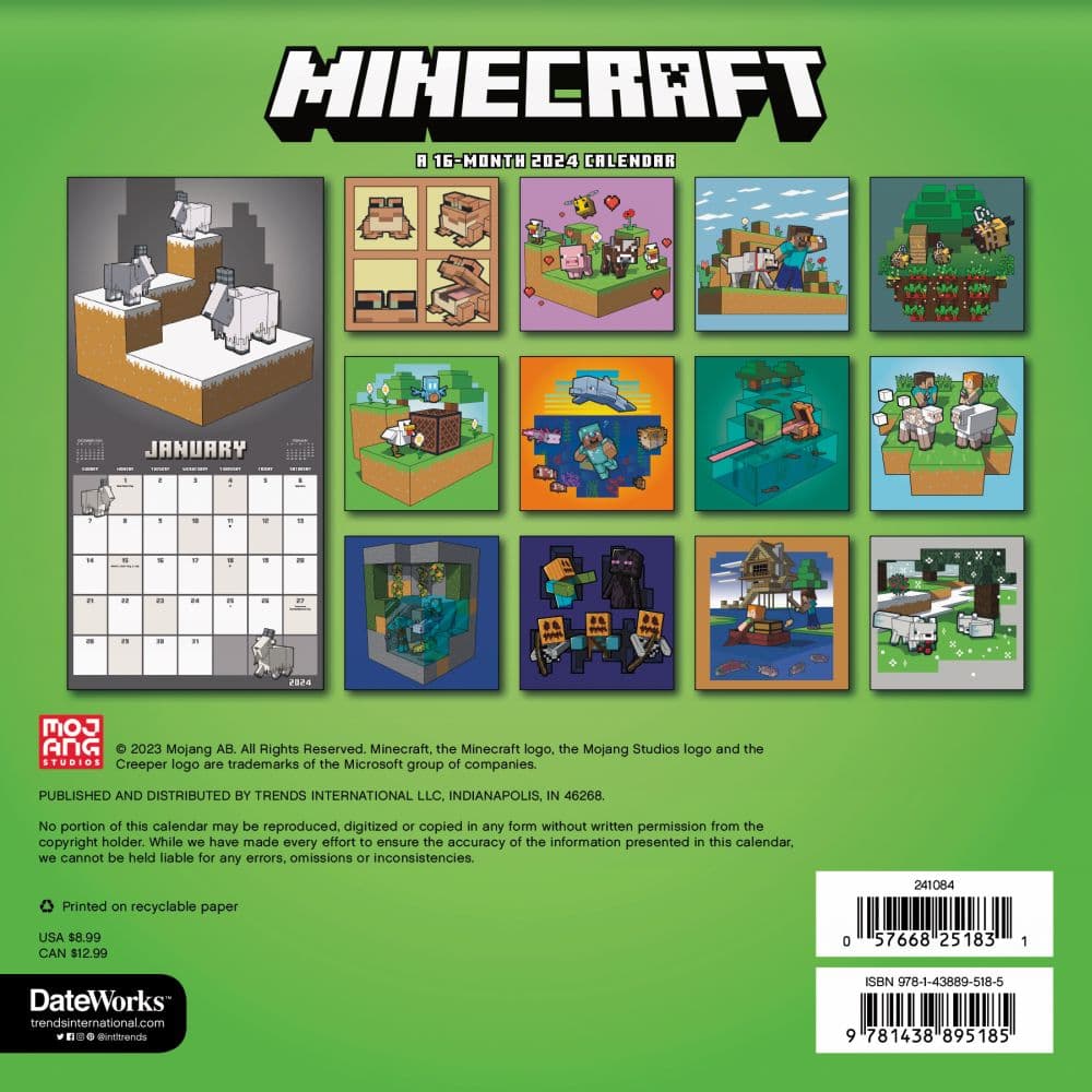 Minecraft 2024 Mini Wall Calendar