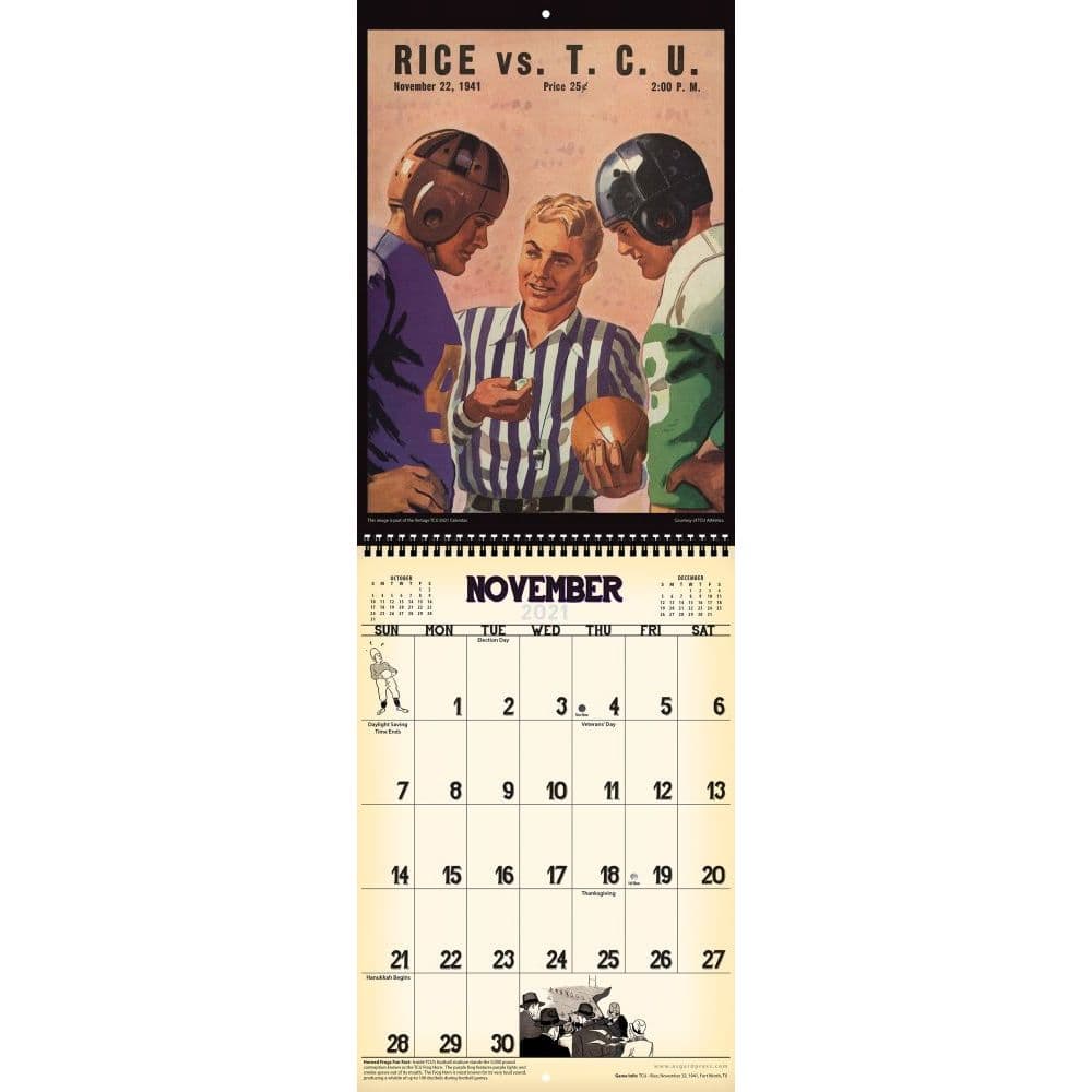 Tcu Vintage Football Wall Calendar