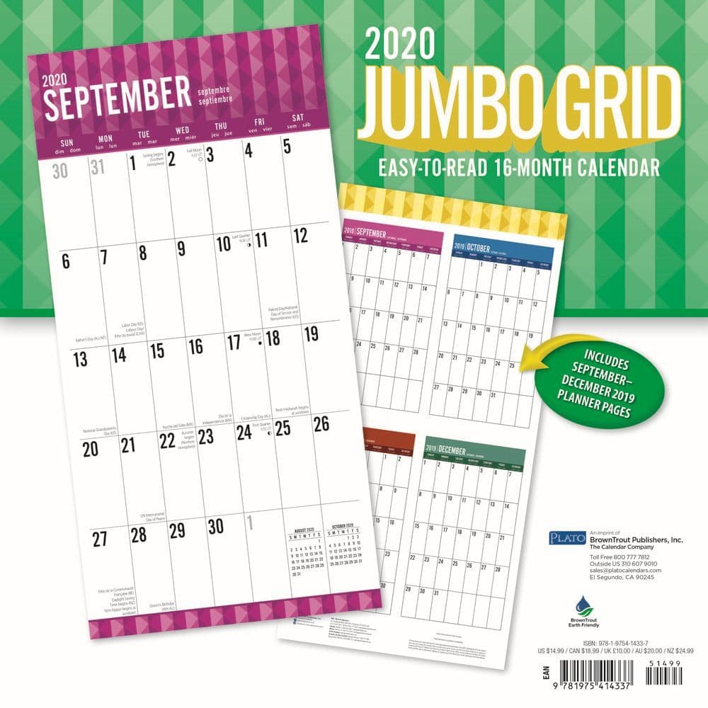 jumbo grid large print wall calendar calendarscom