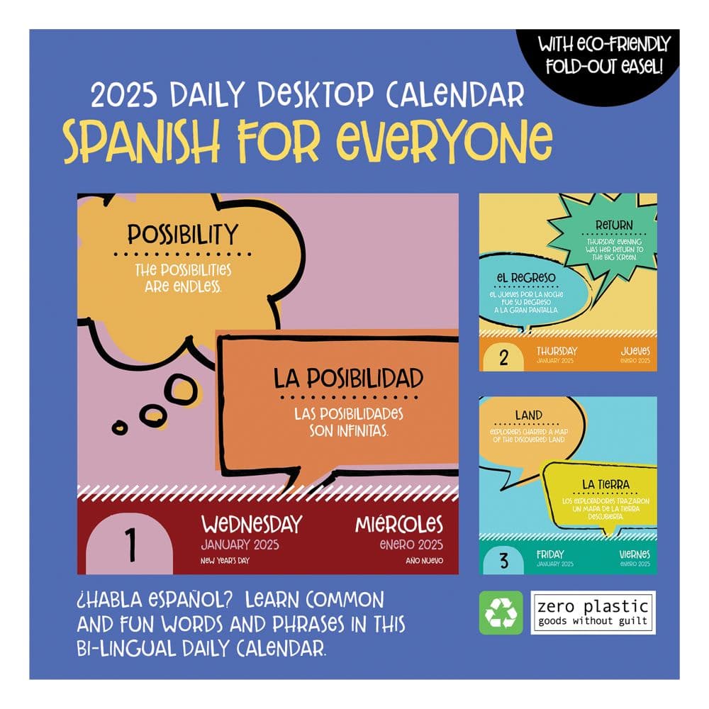 Spanish Words 2025 Desk Calendar back