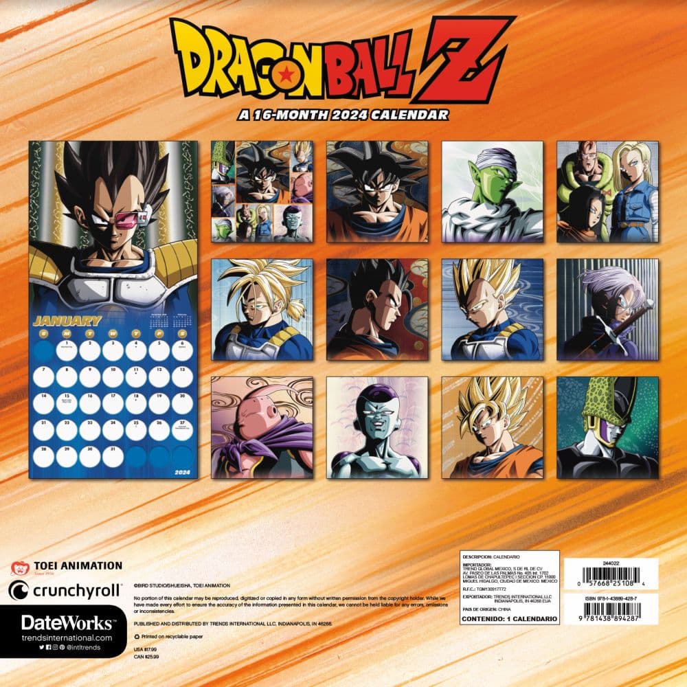 Dragon Ball Z 2024 Wall Calendar
