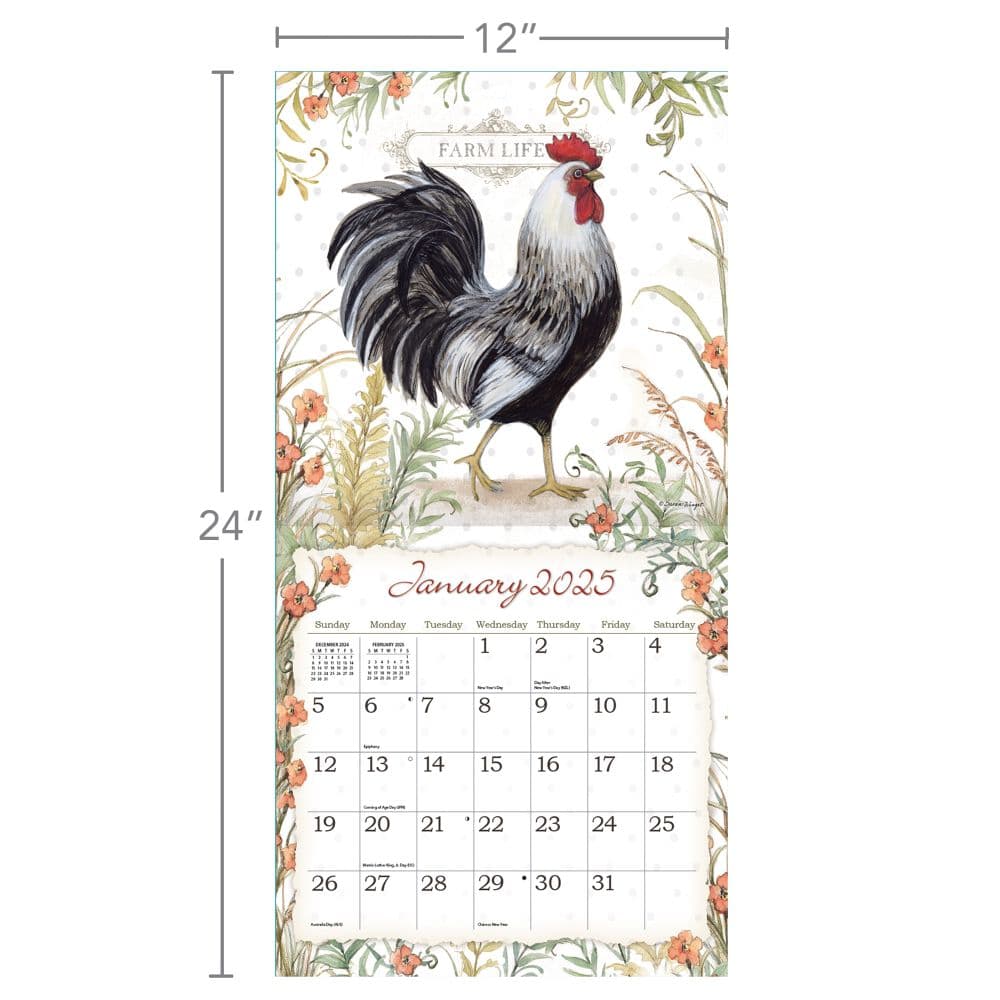 Roosters by Susan Winget 2025 Wall Calendar