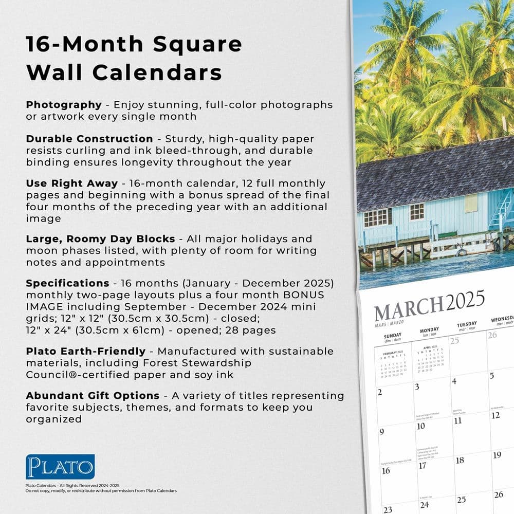 Tropical Islands Plato 2025 Wall Calendar Fifth Alternate Image