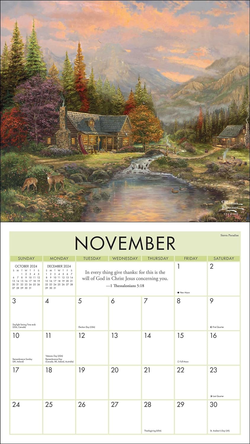 Kinkade Painter of Light Scripture 2024 Wall Calendar November