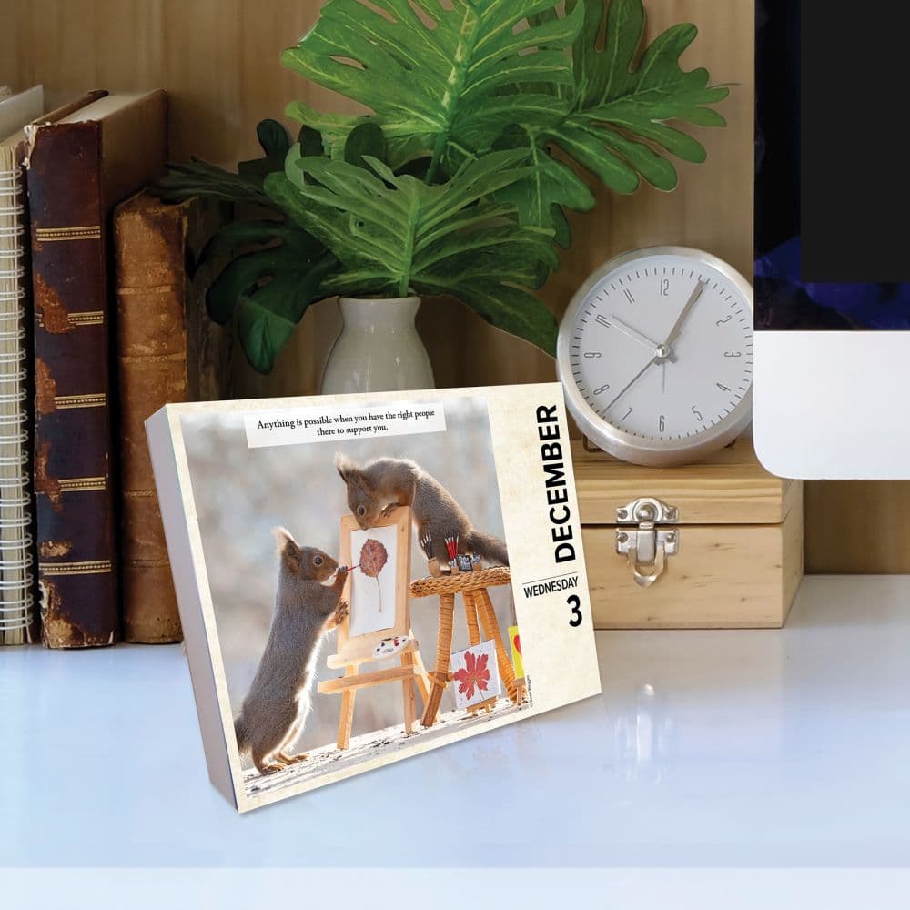 Getting Squirrelly 2025 Desk Calendar on a desk