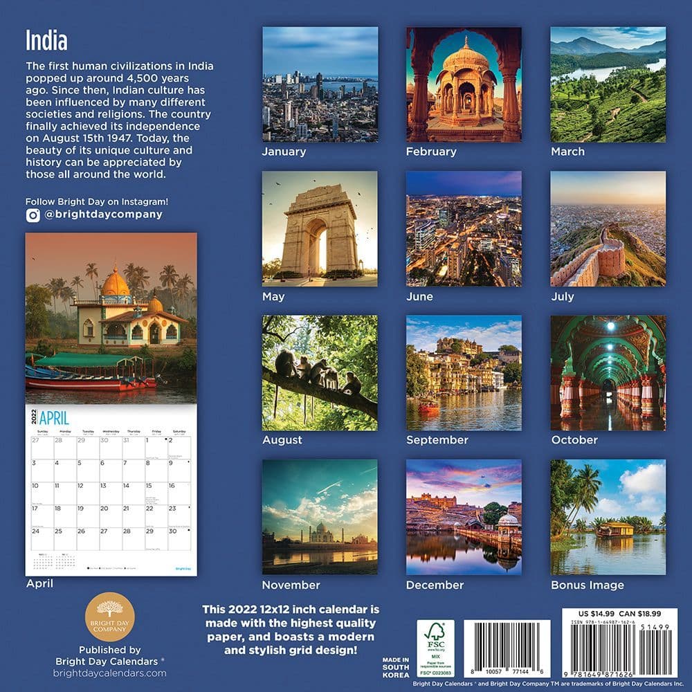 india 2022 wall calendar calendarscom