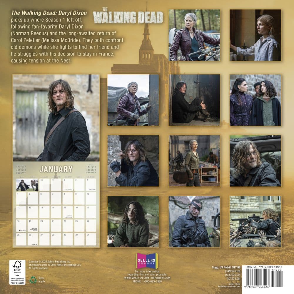 Walking Dead Daryl Dixon 2026 Wall Calendar First Alternate Image