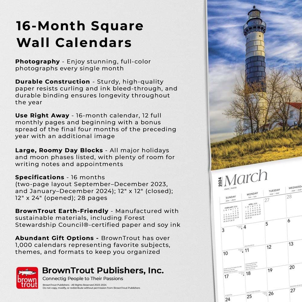 Lighthouses Great Lakes 2024 Wall Calendar