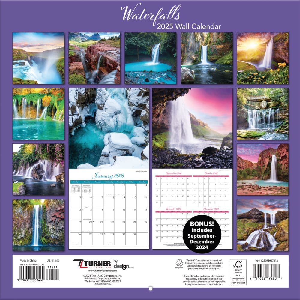 Waterfalls 2025 Wall Calendar