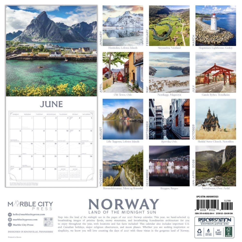 Norway Land of Midnight Sun 2027 Wall Calendar First Alternate Image