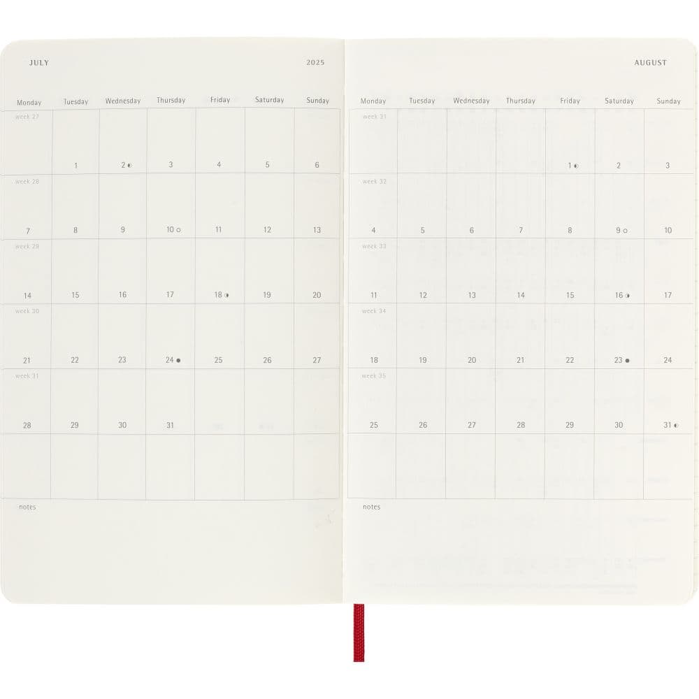 Moleskine Large Red Weekly Soft Cover 2025 Planner Fifth Alternate Image