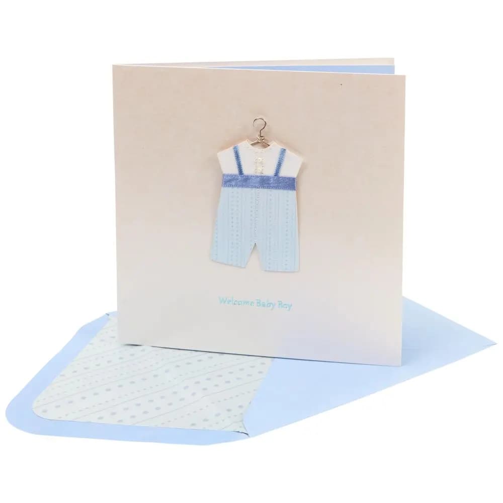 Classic Boy Outfit New Baby Card card standing