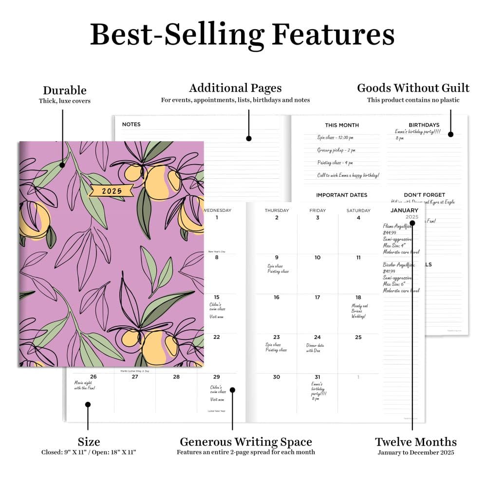 Lemon and Lavender Large 2025 Monthly Planner details