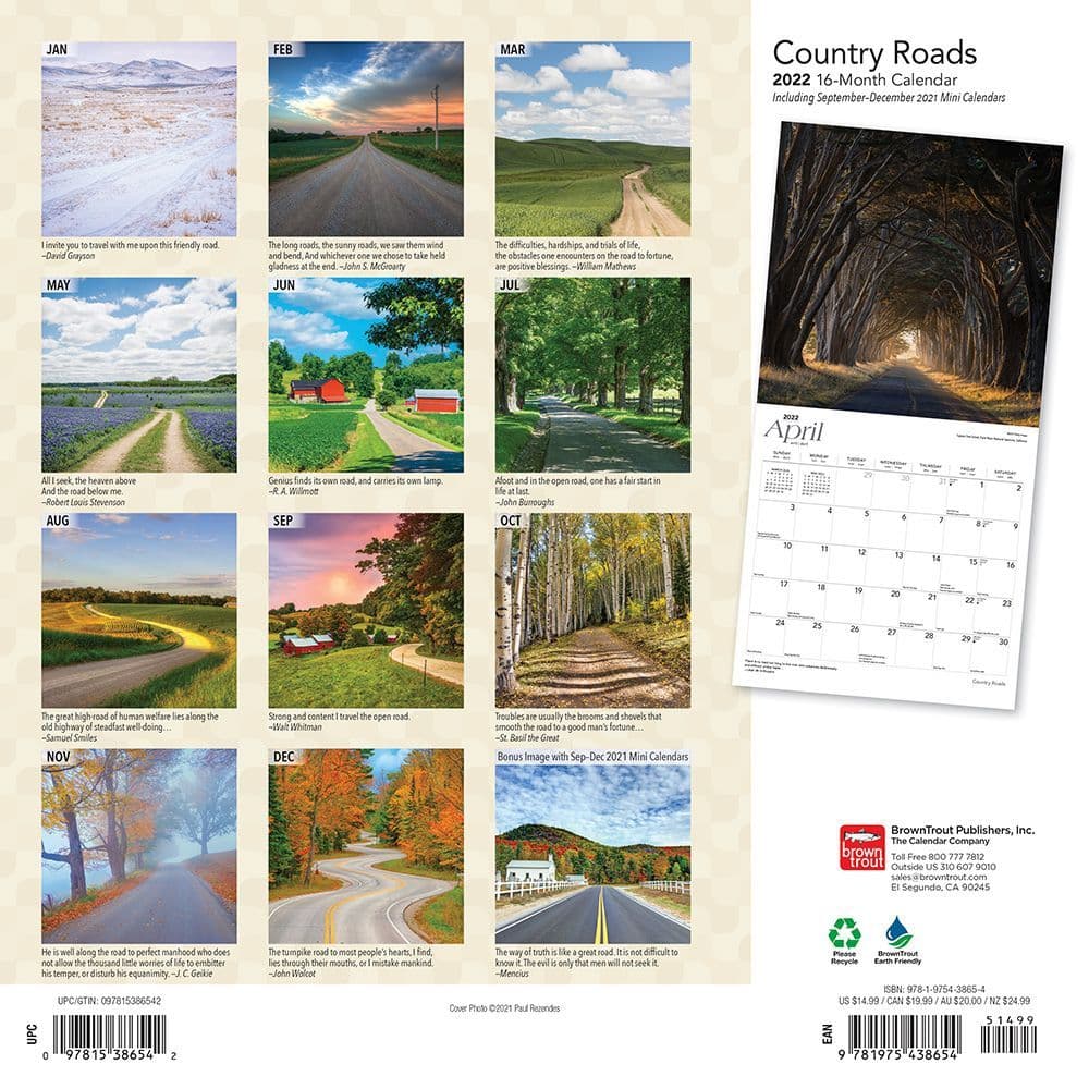 Country Roads 2022 Wall Calendar - Calendars.com