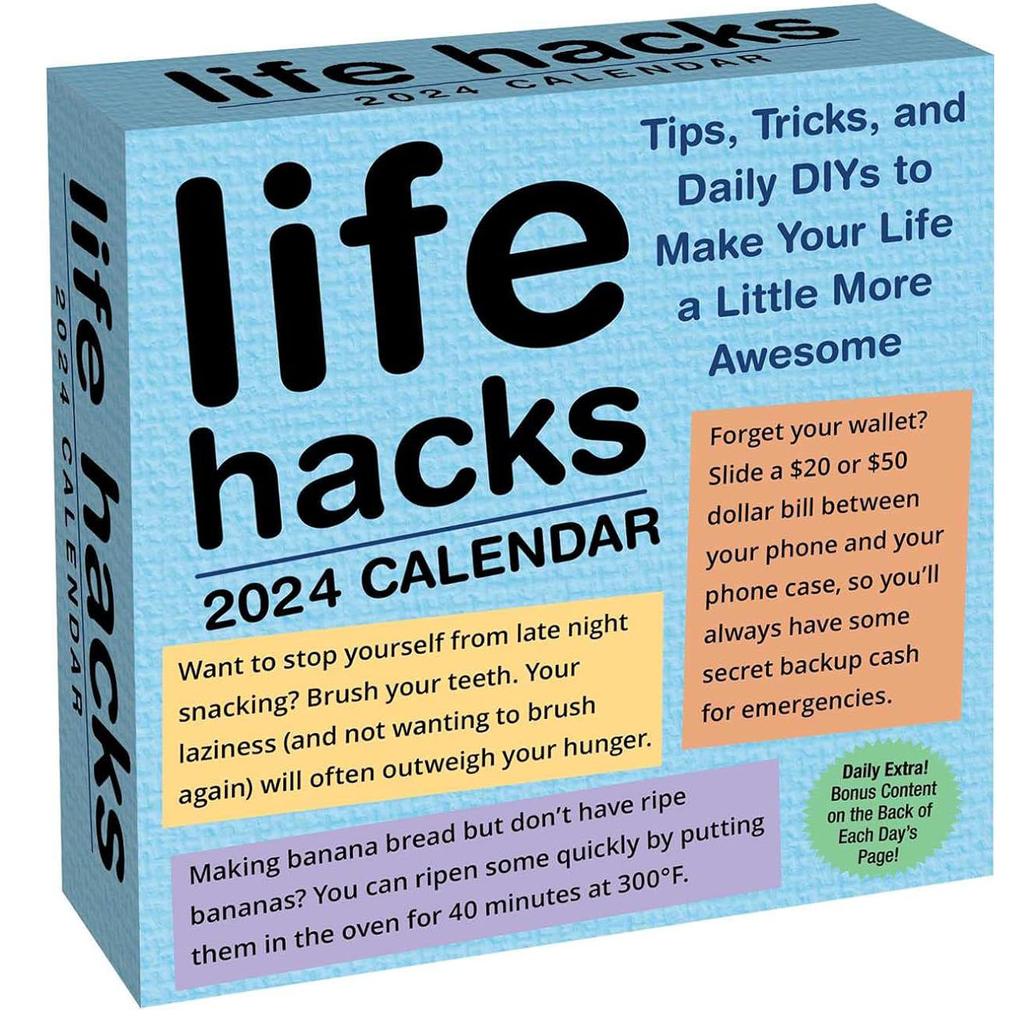 Life Hacks 2024 Desk Calendar Front of Calendar 