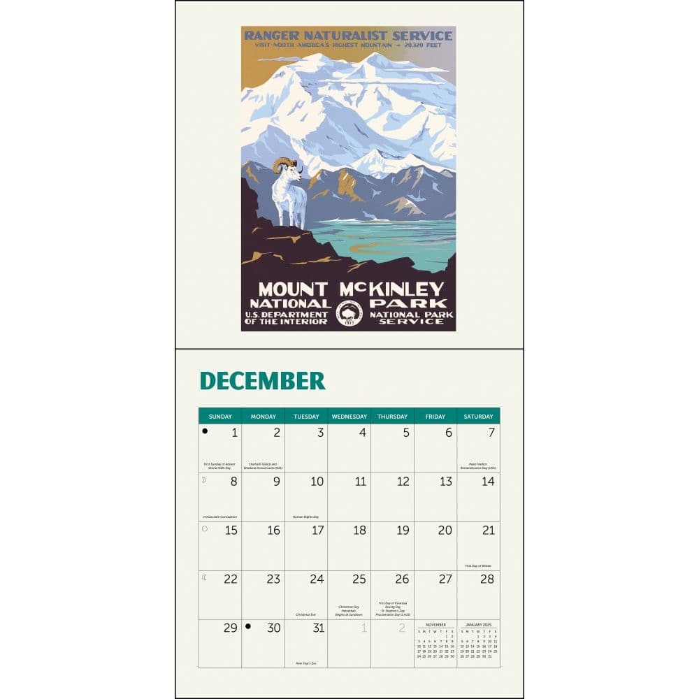 Natl Parks Poster Art WPA 2024 Mini Wall Calendar