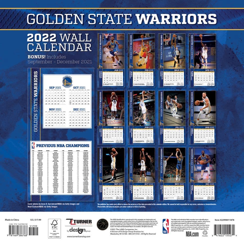 NBA Golden State Warriors 20 Wall Calendar