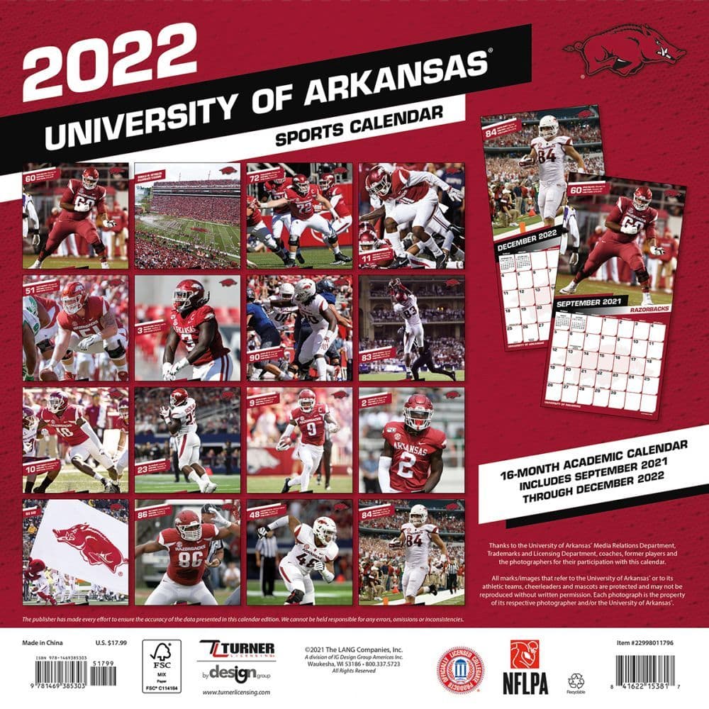 Razorbacks Schedule 2022 Arkansas Razorbacks 2022 Wall Calendar - Calendars.com