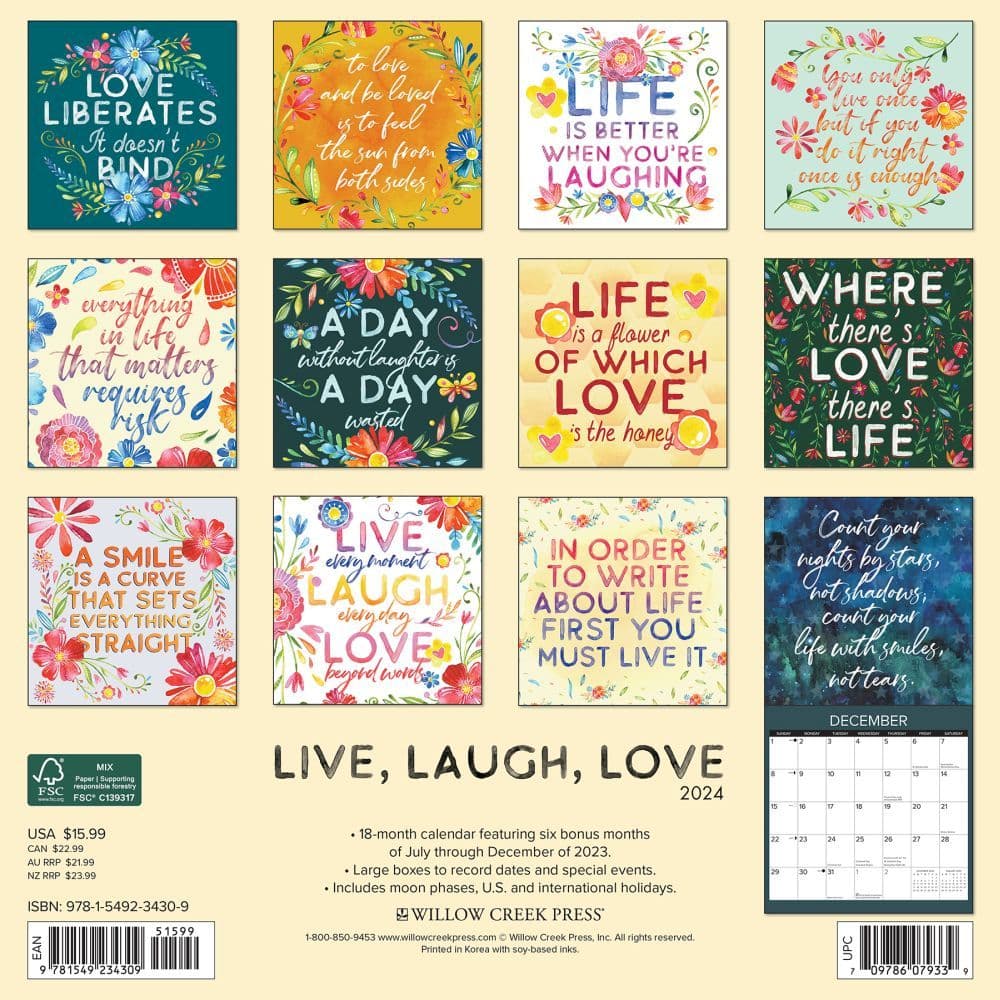 Live Laugh Love 2024 Wall Calendar