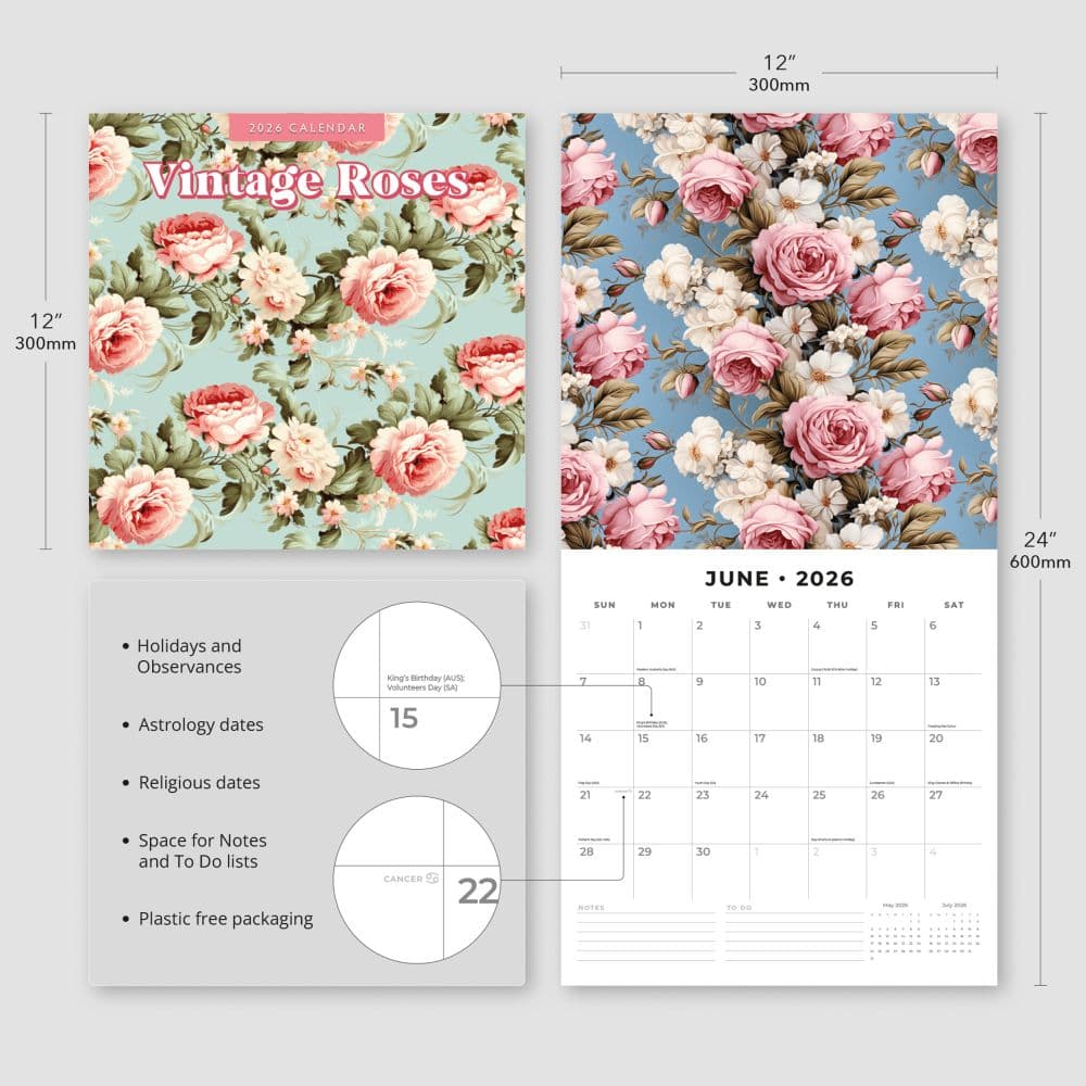 Vintage Roses 2026 Wall Calendar Fourth Alternate Image