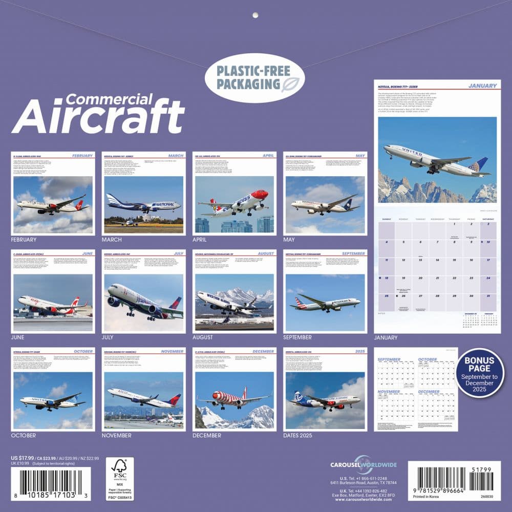 Flight Commerical Aircraft 2026 Wall Calendar First Alternate Image