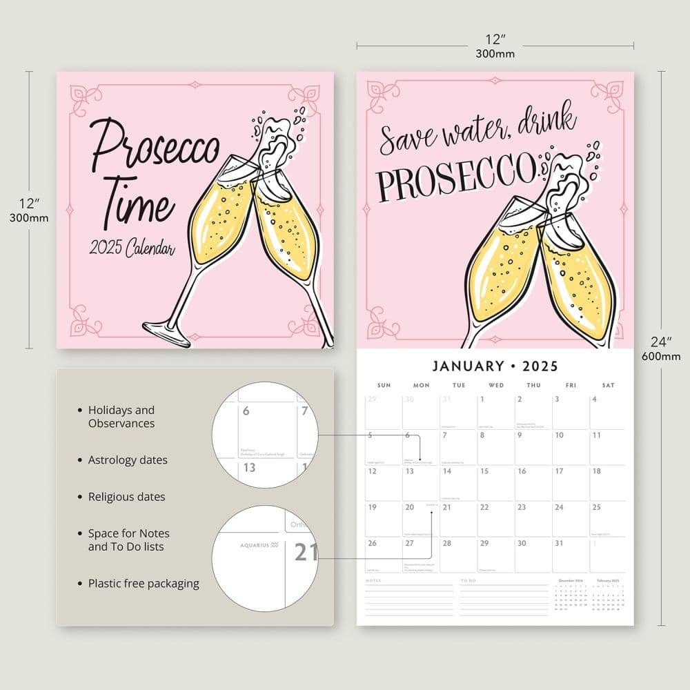 Prosecco Time 2025 Wall Calendar Alt3