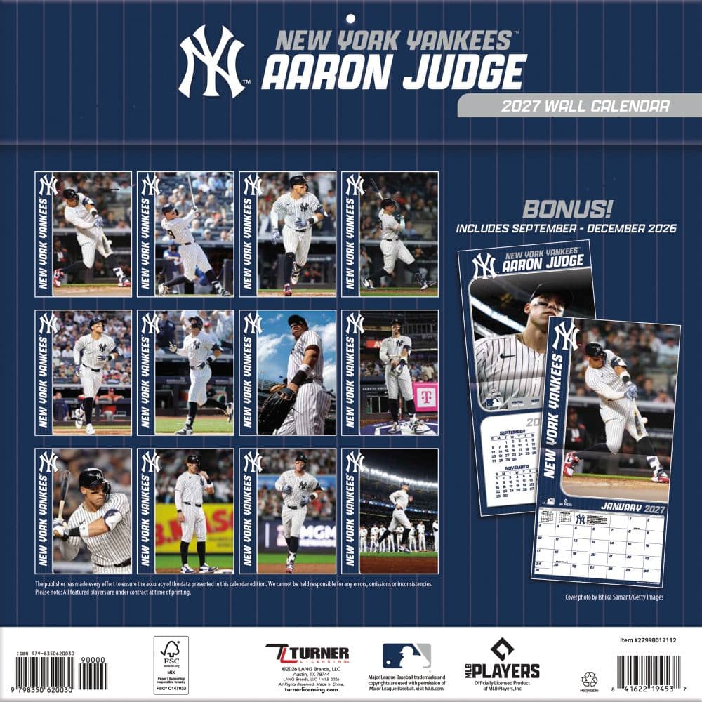 MLB New York Yankees Aaron Judge 2027 Wall Calendar First Alternate Image