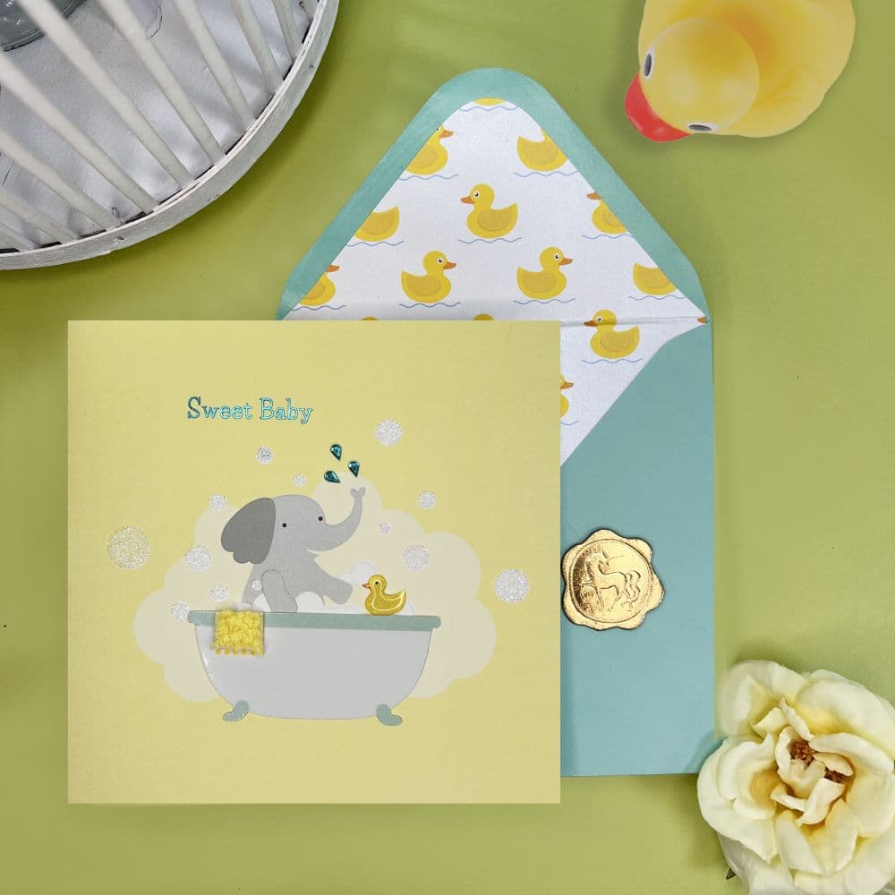 Elephant in Bath Tub Baby Congratulation Card Alt6