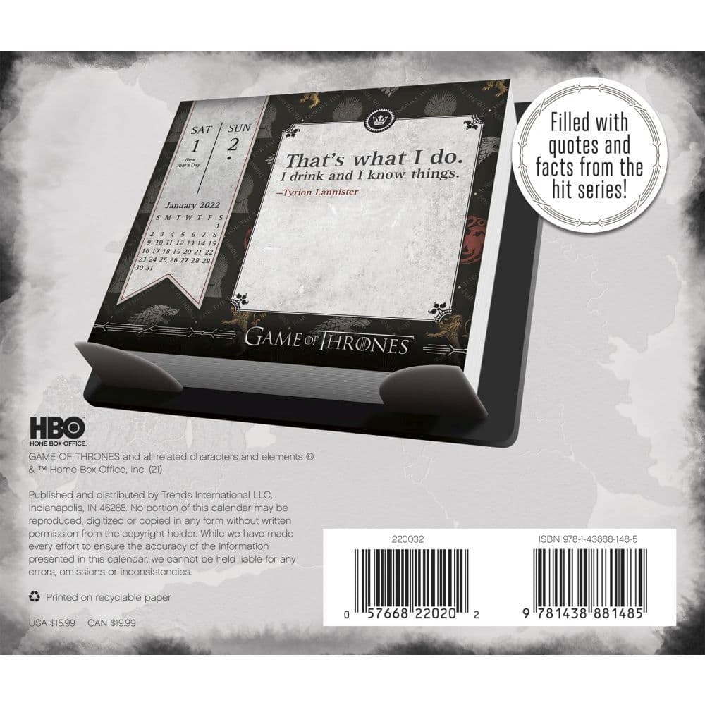 Game Of Thrones 2022 Desk Calendar - Calendars.com