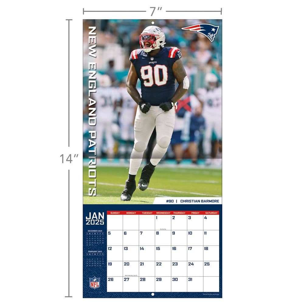 NFL New England Patriots 2025 Mini Wall Calendar Fifth Alternate Image